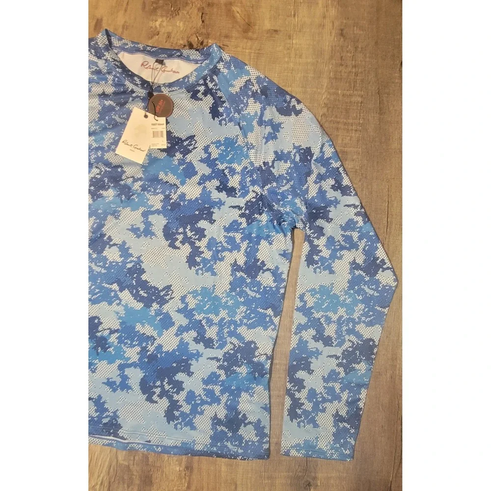 Robert Graham Mens Blue Camo Rash Guard UPF 50+ Swim Shirt SMRG114 NWT Large